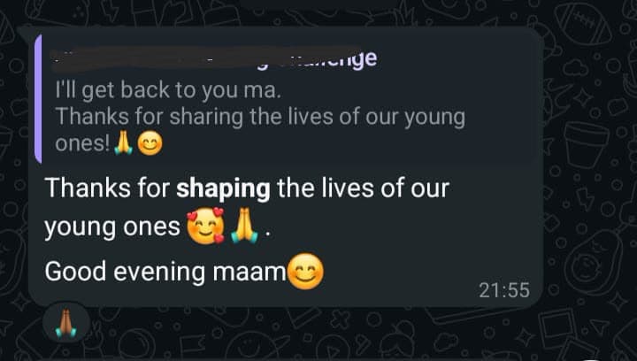 Parent message: thanks for shaping the lives of our young ones
